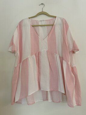 Vintage Frankie + Dash Australia Striped Linen Flutter Sleeve Tunic Dress 18